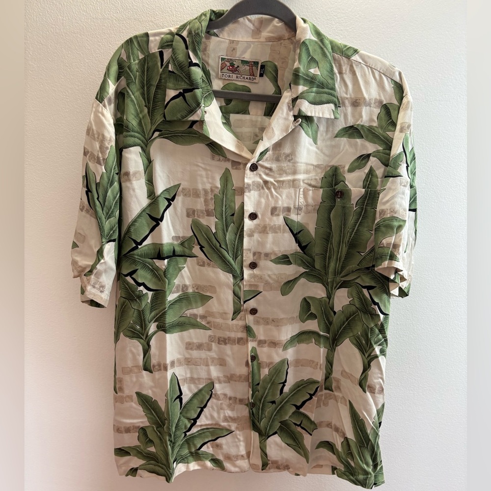 Tori Richard Cream Banana Leaf Hawaiian Shirt XL